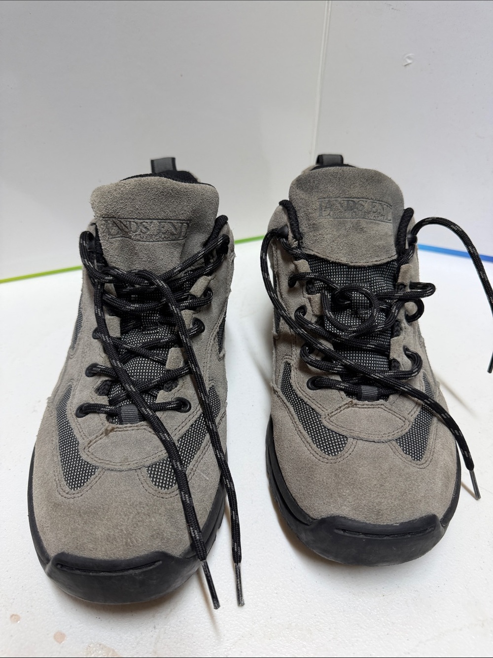 Lands' End Gray Suede Lace-Up Sneakers with Black Accents (10.5)